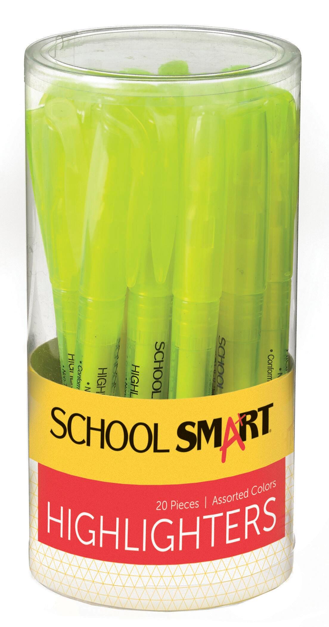 School Smart Pen Style Highlighters, Chisel Tip, Yellow, Pack of 20 1298143